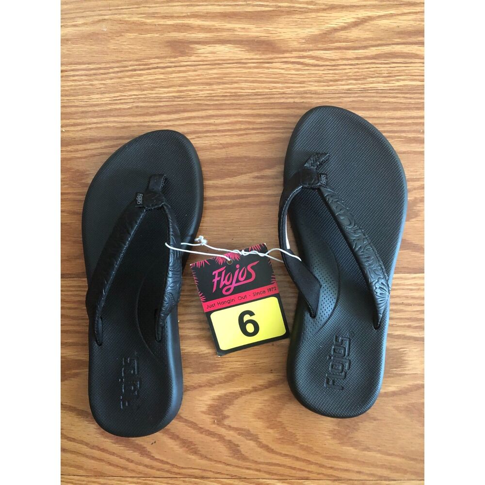 Flojos Black Flip Flops Sandals Size 6 women's